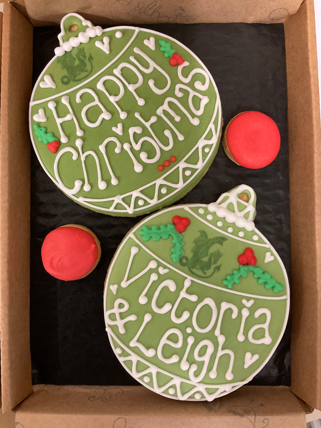 Two Christmas Baubles Corporate Cookie Box