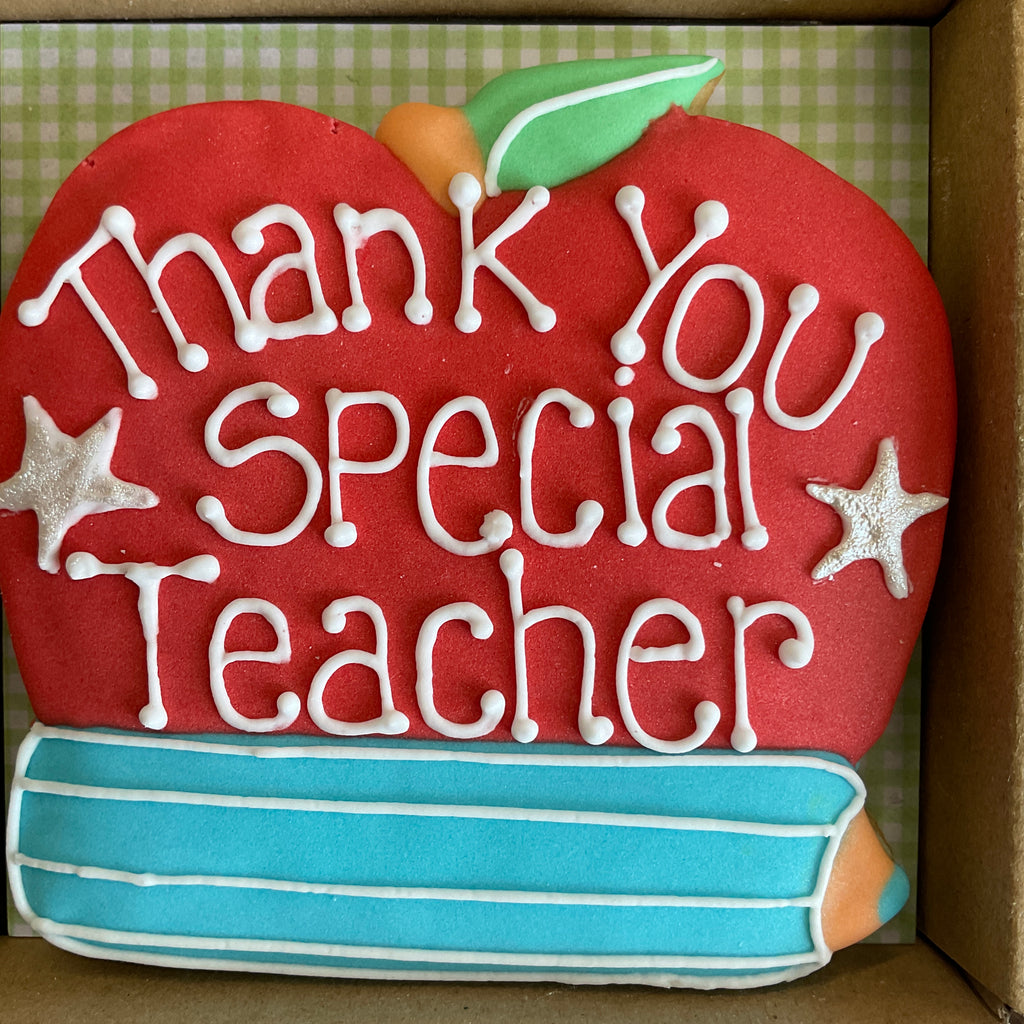 Teacher Single Apple and Pencil Cookie Box