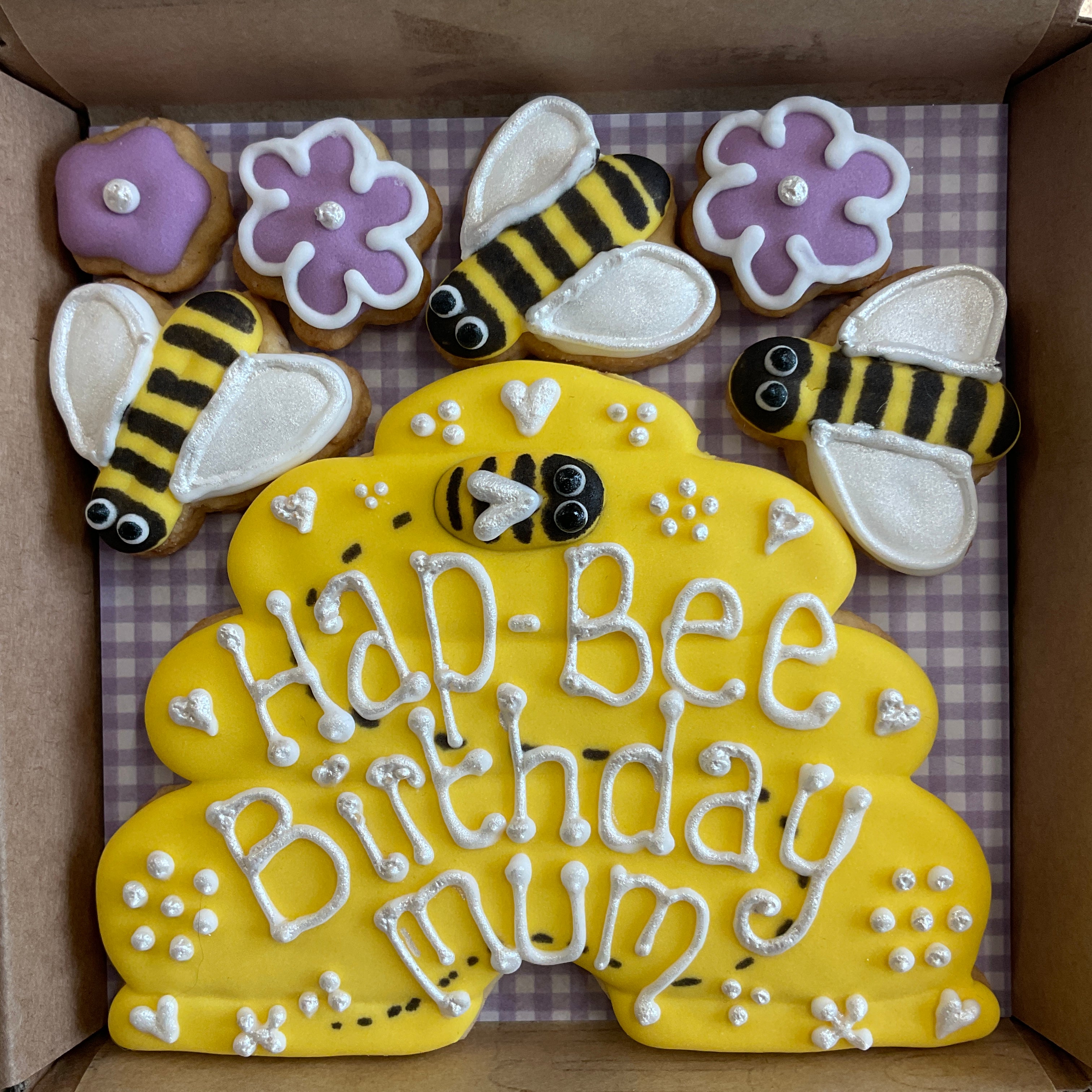Hap-Bee Birthday Beehive, Bees and Flowers cookie box (Small)
