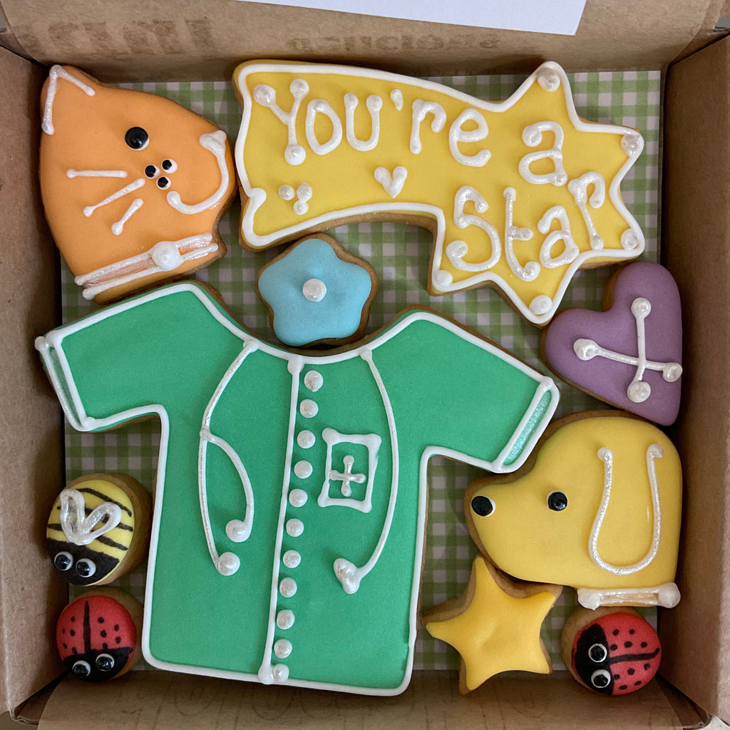 Thank you gift for vet / vet nurse or Pet carer. Delicious personalised cookies. Letterbox gift. Green Tunic