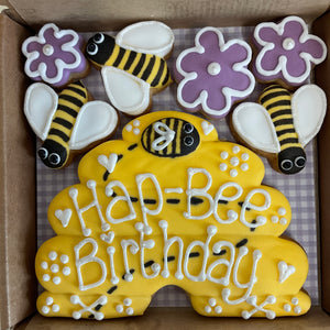 Hap-Bee Birthday Beehive, Bees and Flowers cookie box (Small)